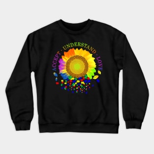 Autism Awareness Shirts Sunflower Accept Understand Love - Cute Funny Graphic Puzzle Autism Mom Crewneck Sweatshirt